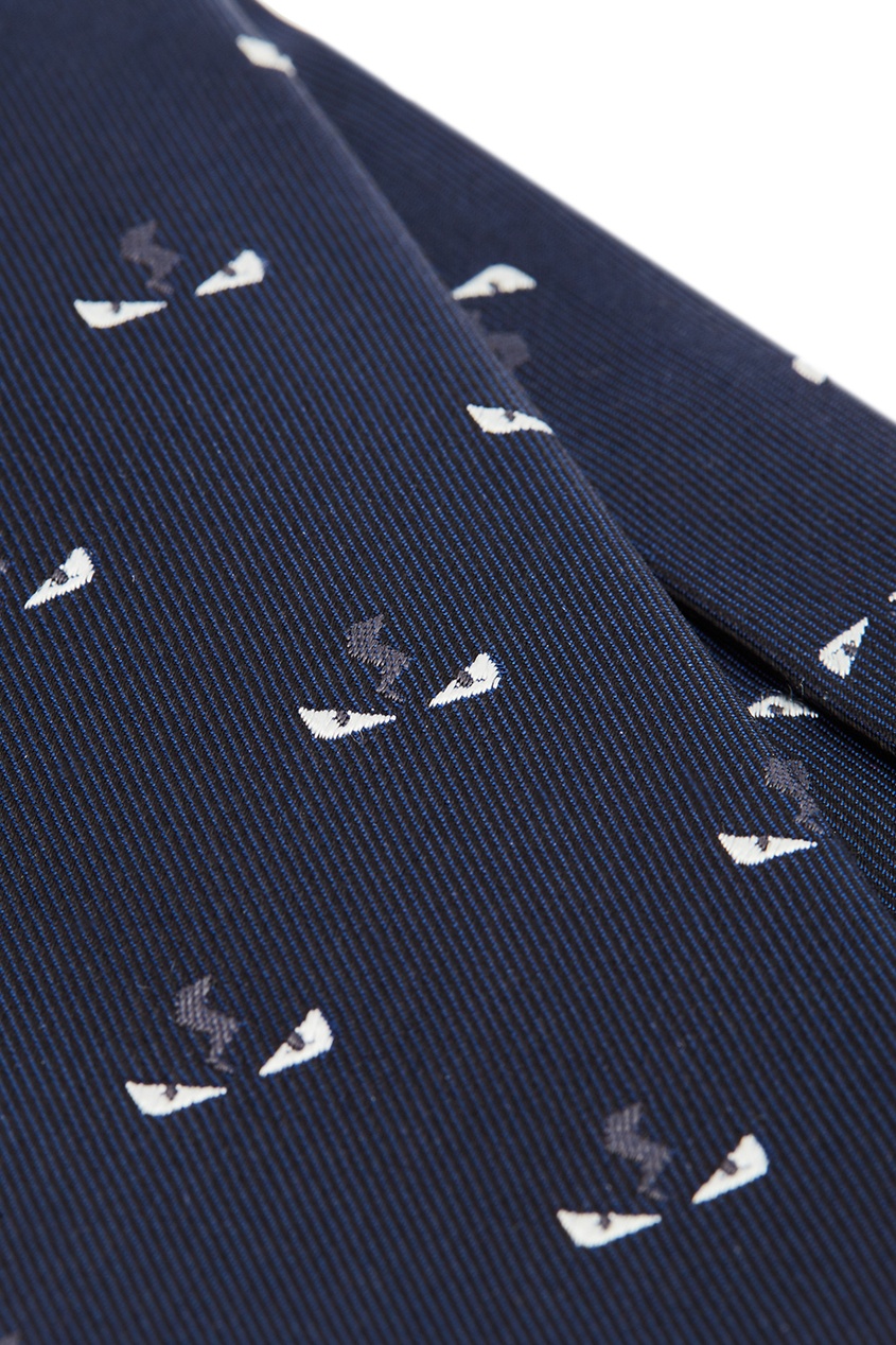 фото Синий шелковый галстук с узором Fendi