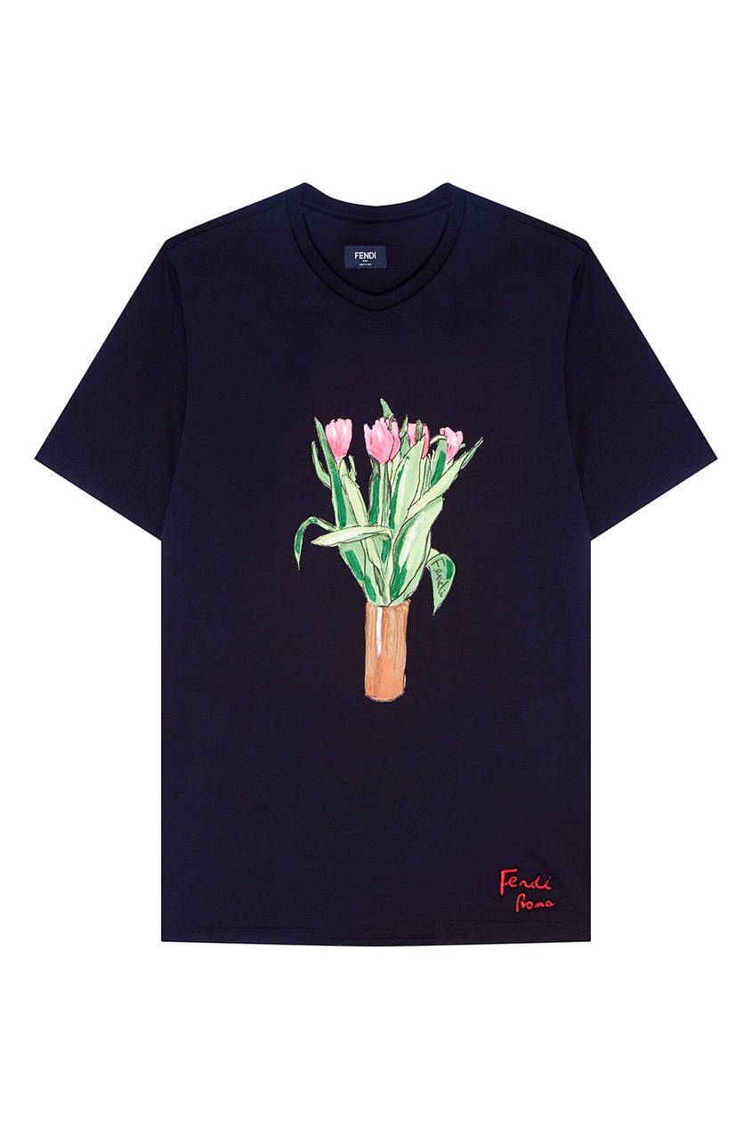 фото Черная футболка с тюльпанами Fendi
