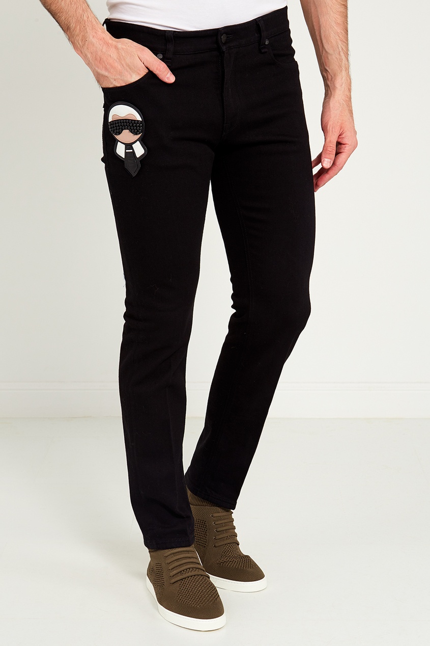 фото Черные джинсы с аппликацией fendi