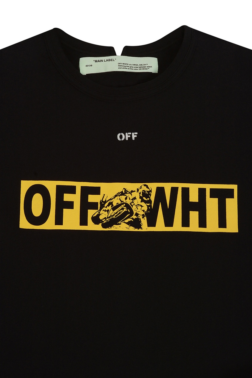 фото Черная футболка с желтым принтом Off-white