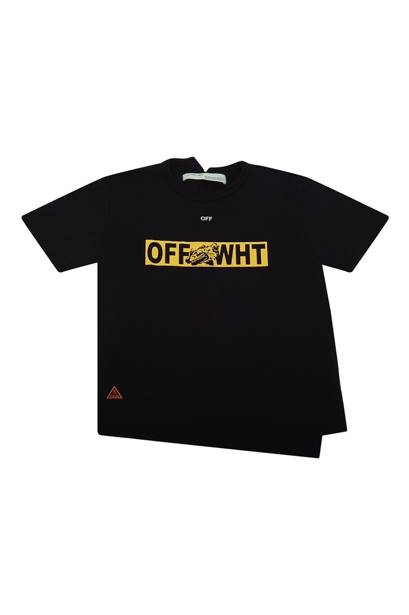 фото Черная футболка с желтым принтом off-white