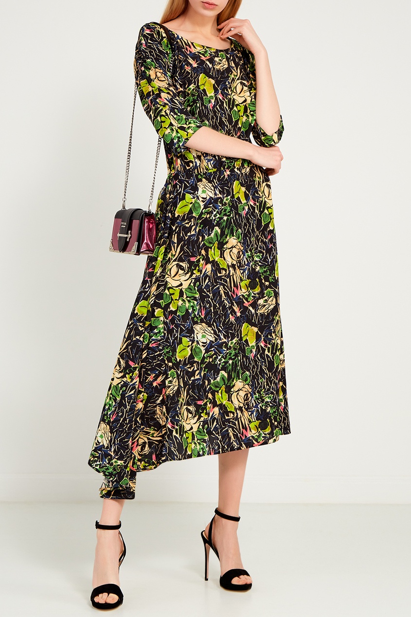 фото Шелковое платье-миди с цветами prada
