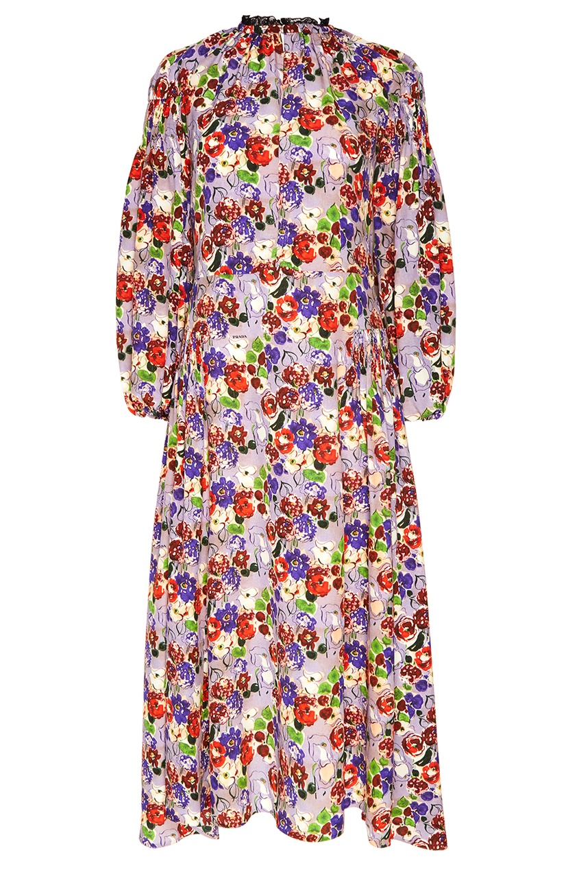 фото Шелковое платье с яркими цветами prada