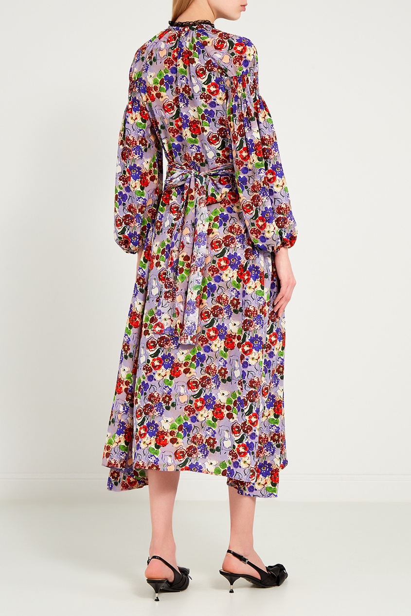 фото Шелковое платье с яркими цветами prada