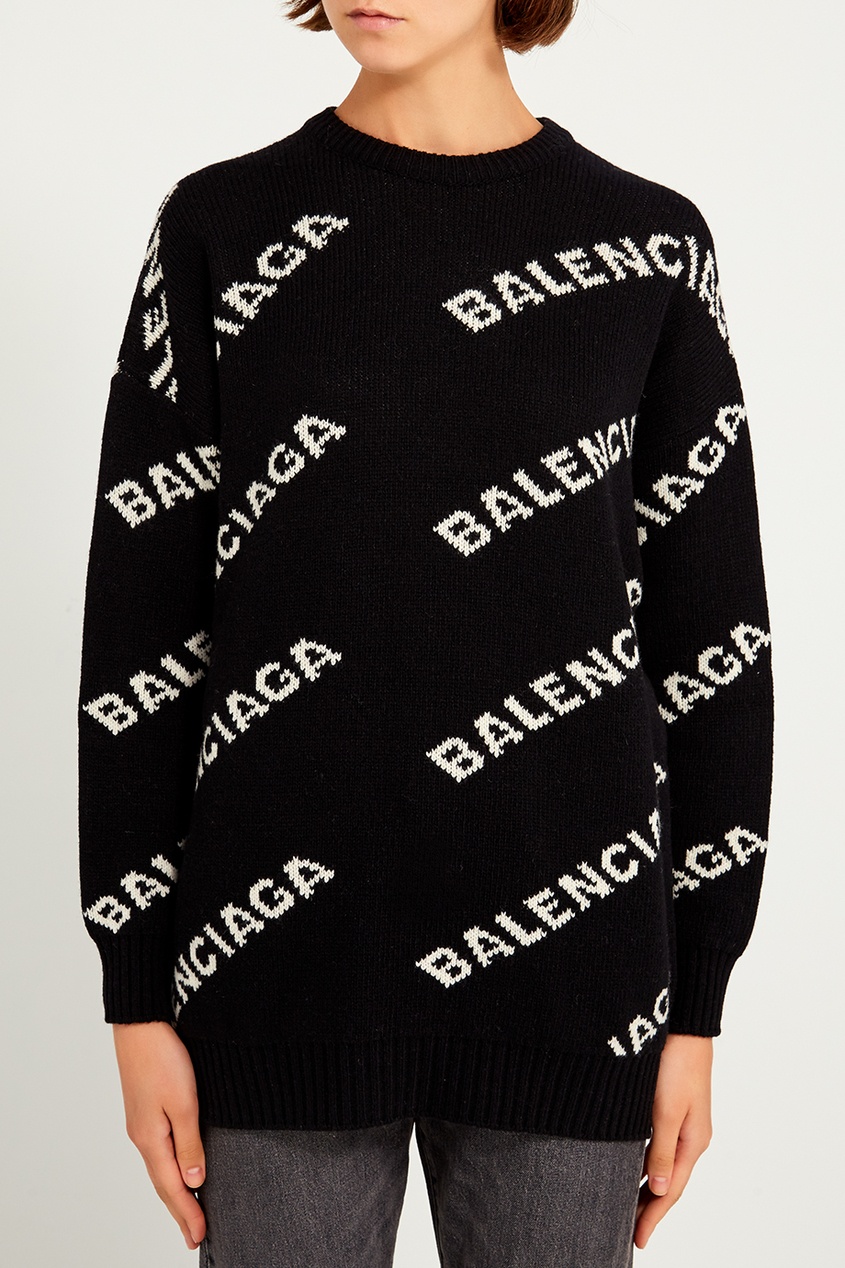 фото Черный шерстяной джемпер с логотипами Balenciaga
