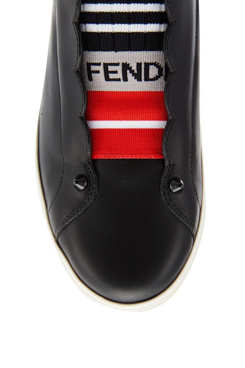 фото Черные кожаные кеды fendi