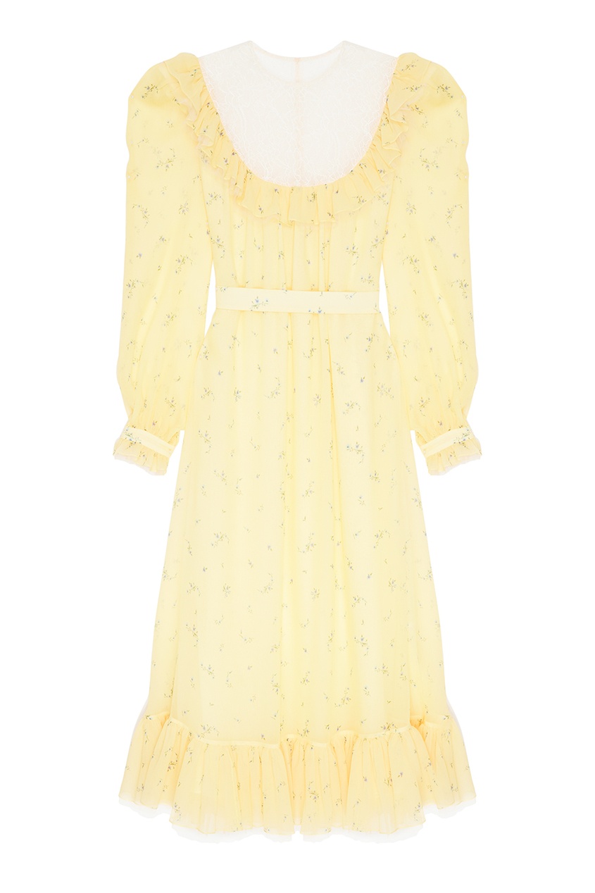 фото Желтое платье из шелка с цветами ulyana sergeenko