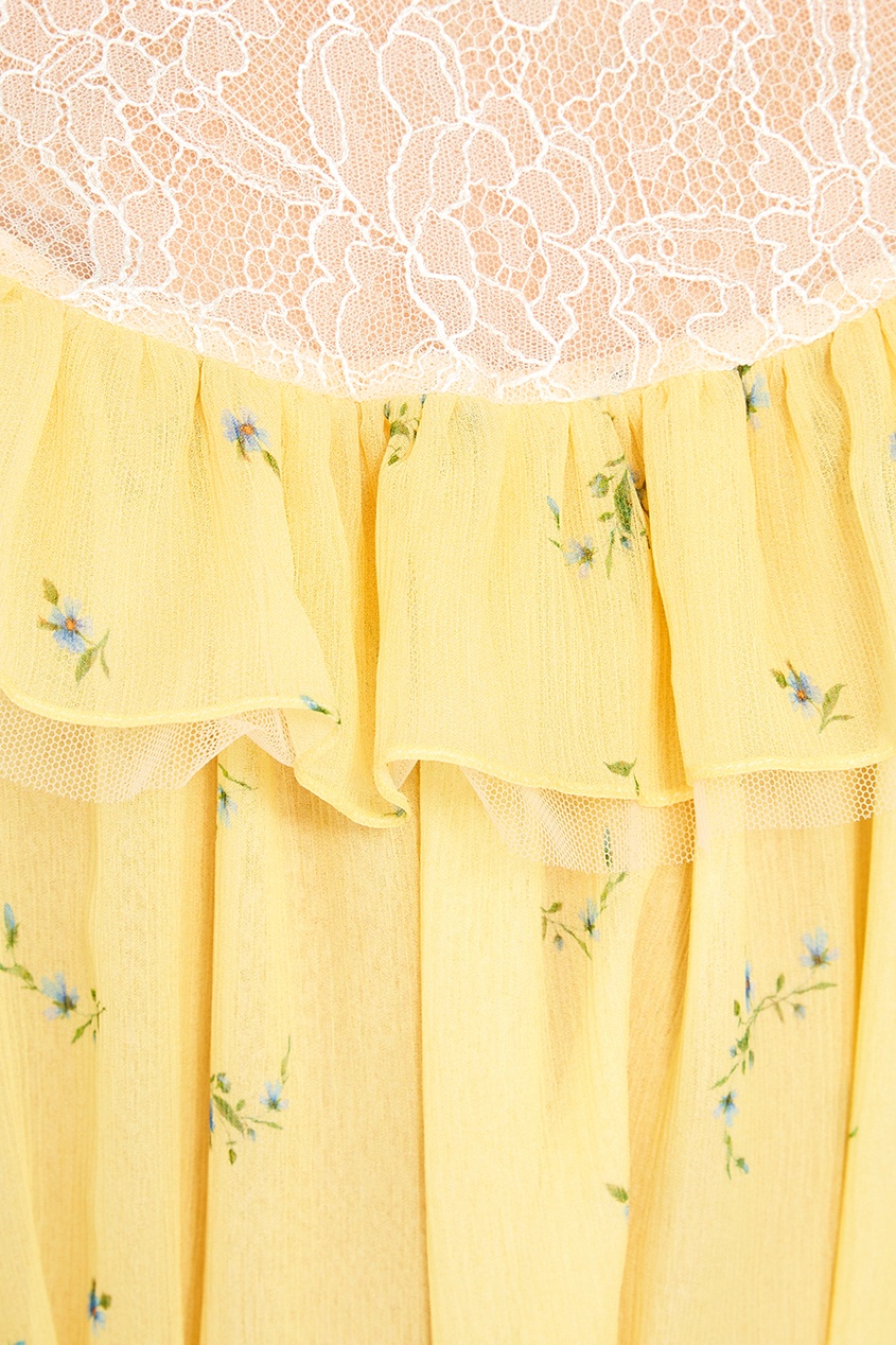 фото Желтое платье из шелка с цветами ulyana sergeenko