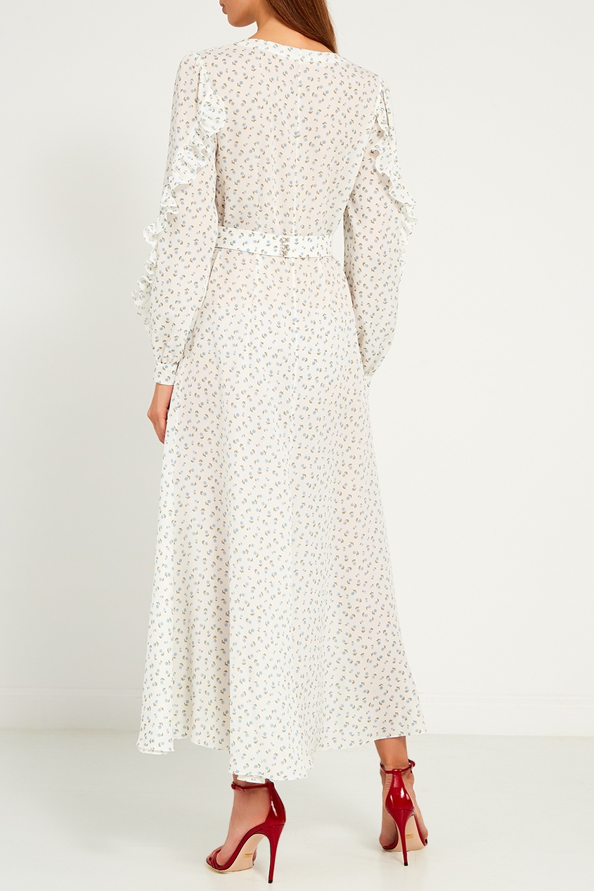 фото Белое платье из шелка с цветами ulyana sergeenko