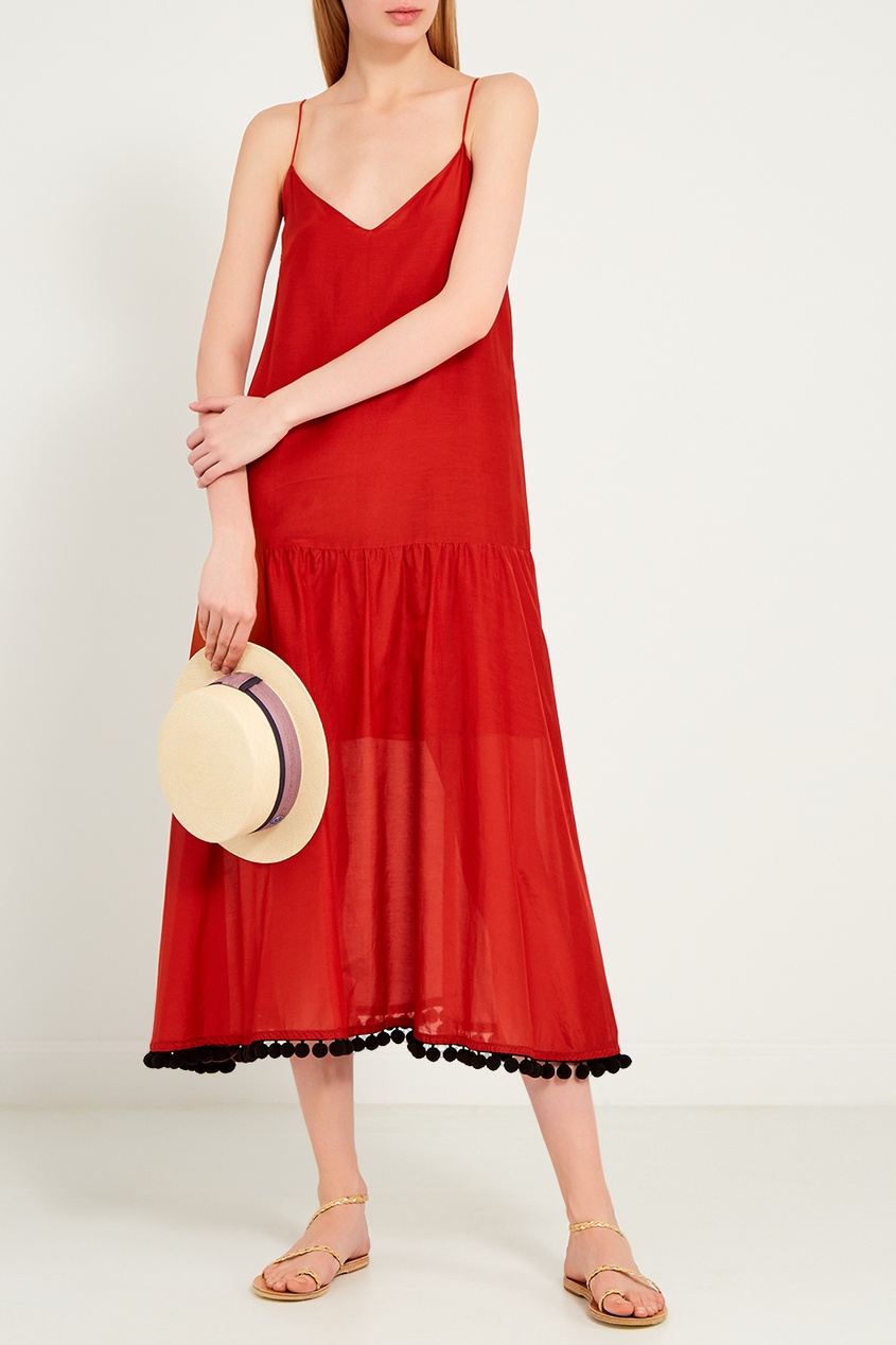 фото Красное платье с помпонами erma