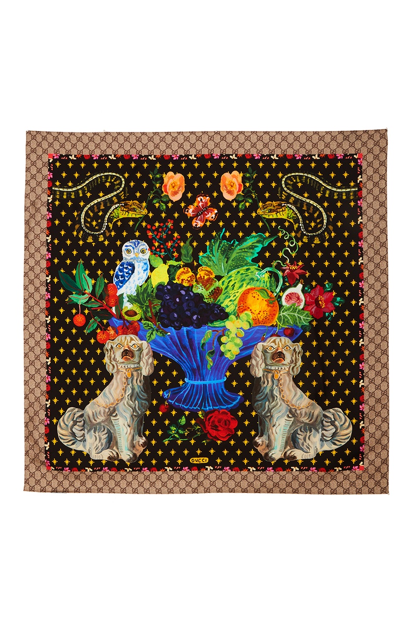 фото Шелковый платок с комбинированным принтом Gucci