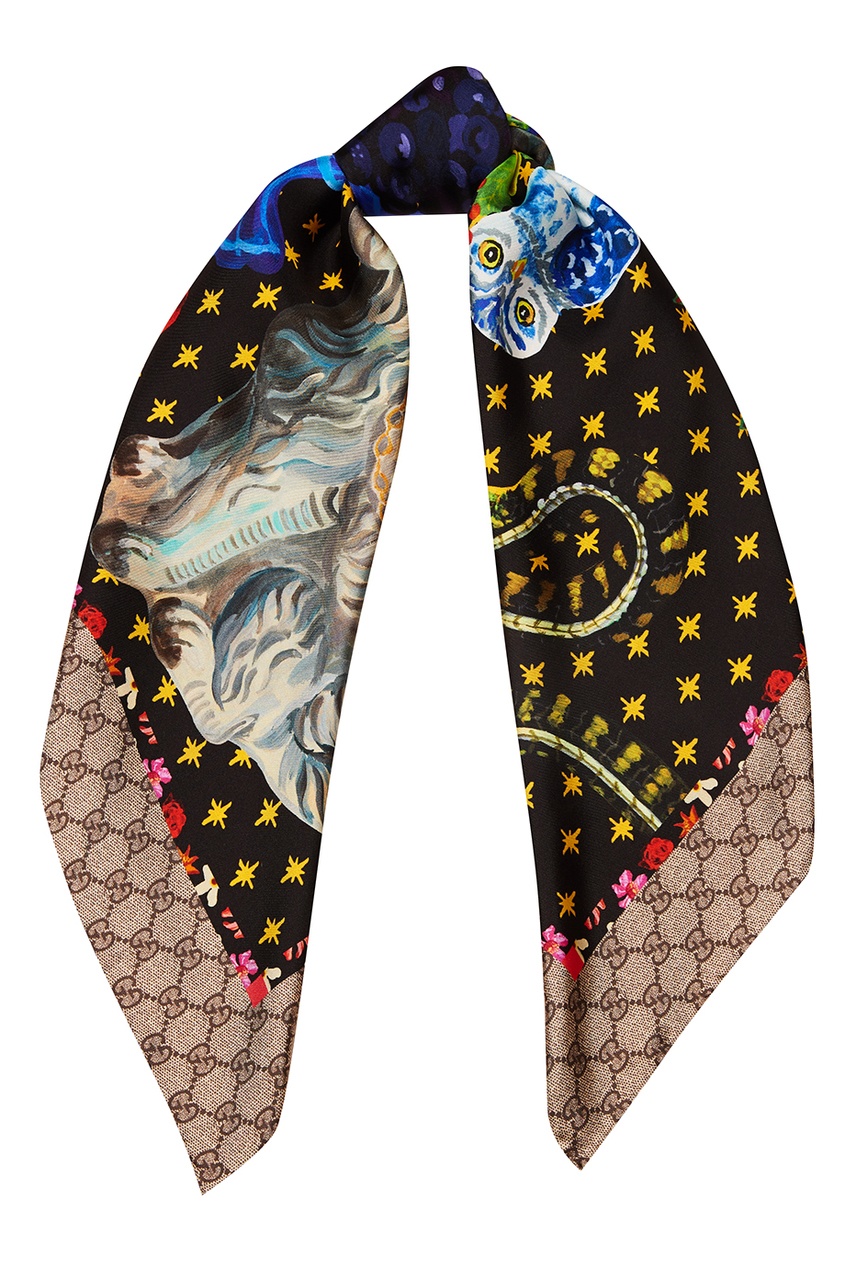 фото Шелковый платок с комбинированным принтом gucci