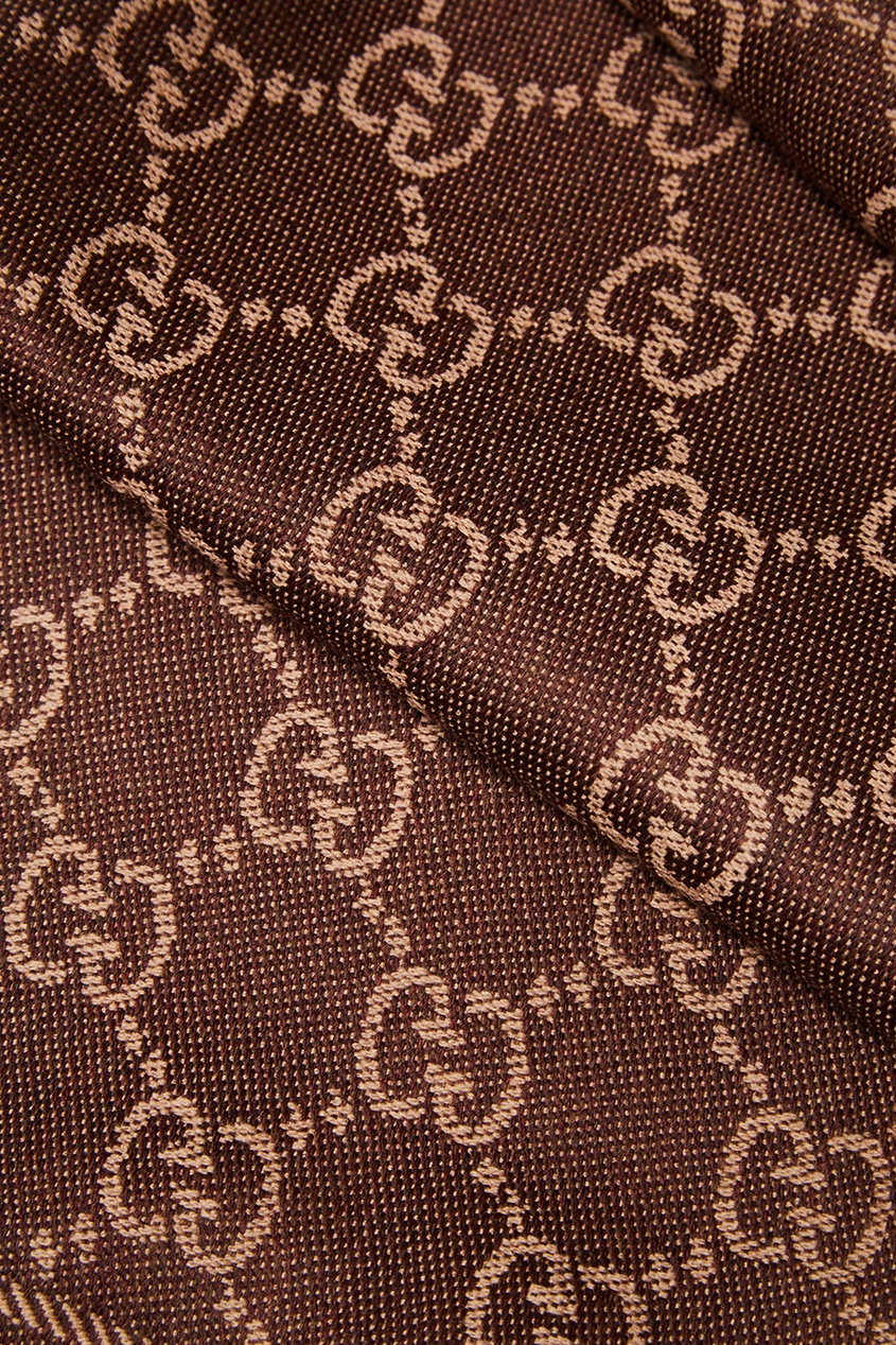 фото Коричневый шерстяной шарф с монограммами gucci