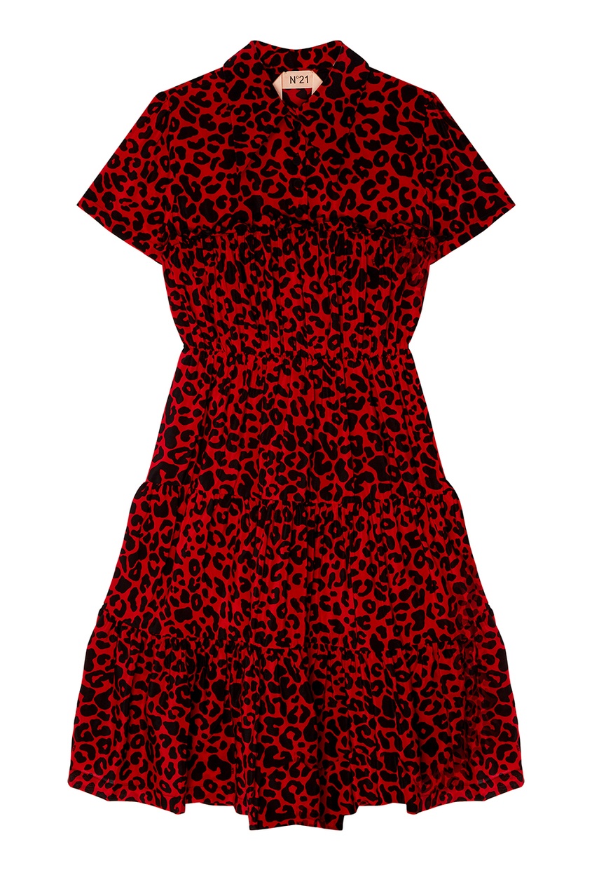 фото Красное платье из шелка с принтом no.21