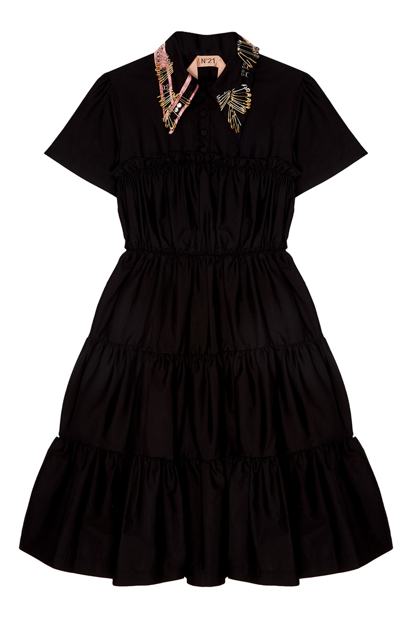 фото Черное хлопковое платье с воланами no.21