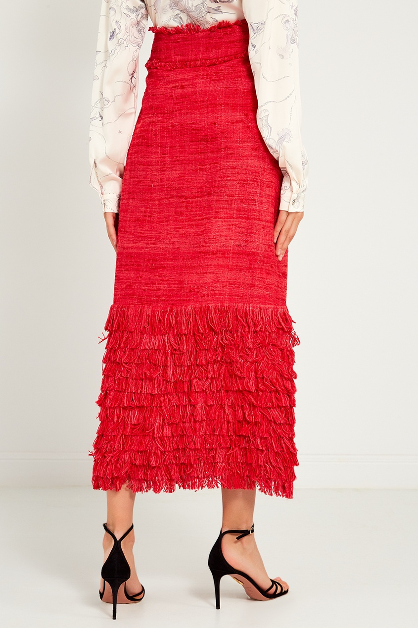фото Красная шелковая юбка с бахромой laroom