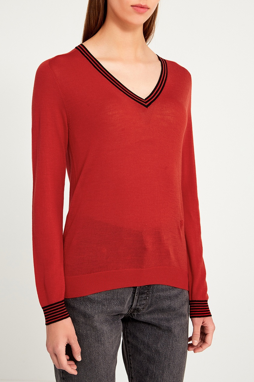 фото Красный пуловер с контрастной отделкой maje