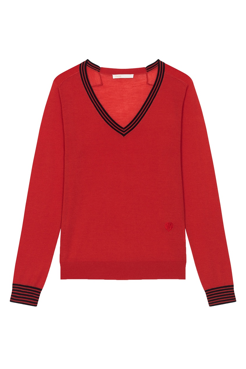 фото Красный пуловер с контрастной отделкой maje