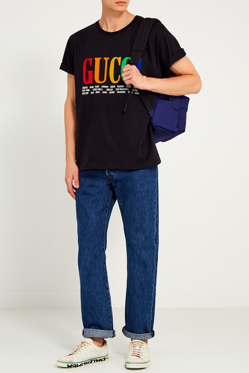 фото Черная футболка с цветным логотипом Gucci man