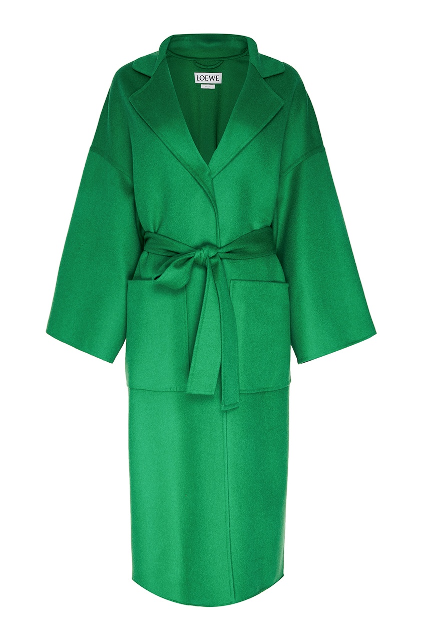 Зеленое шерстяное пальто с поясом