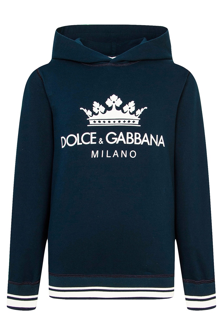 фото Темно-синее худи с контрастным логотипом dolce&gabbana