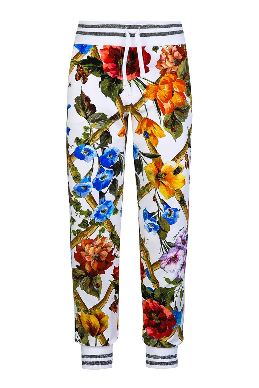 фото Белые брюки с цветочным принтом dolce&gabbana