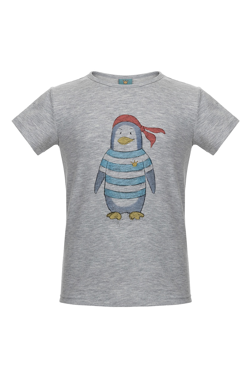 фото Серая футболка с принтом "пингвин-пират" lisa&leo