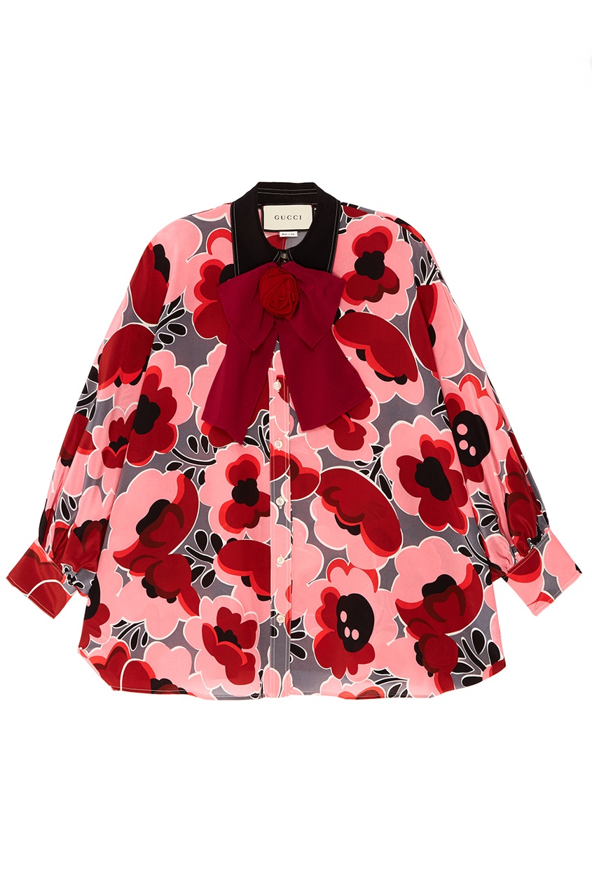 фото Шелковая блузка с цветочным принтом Gucci