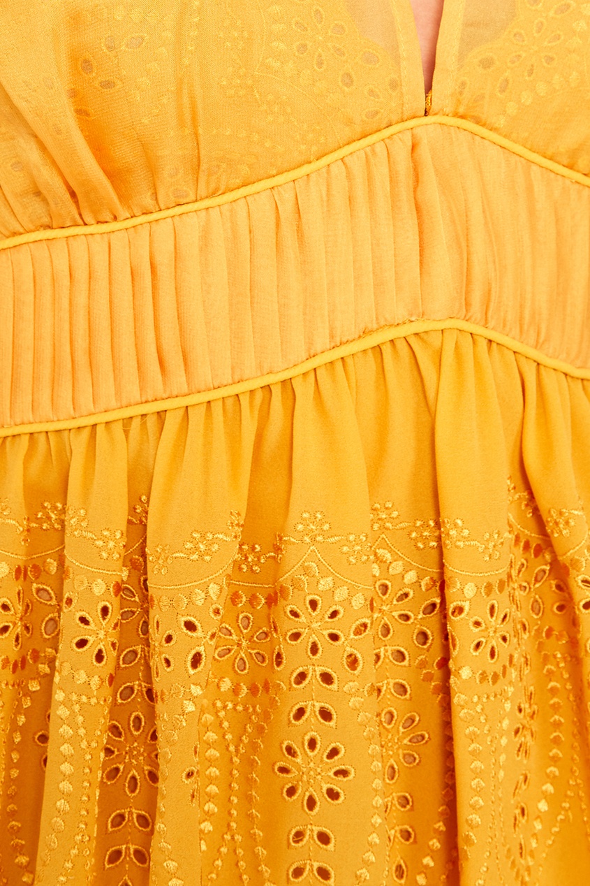 фото Желтое платье с вышитыми воланами self-portrait