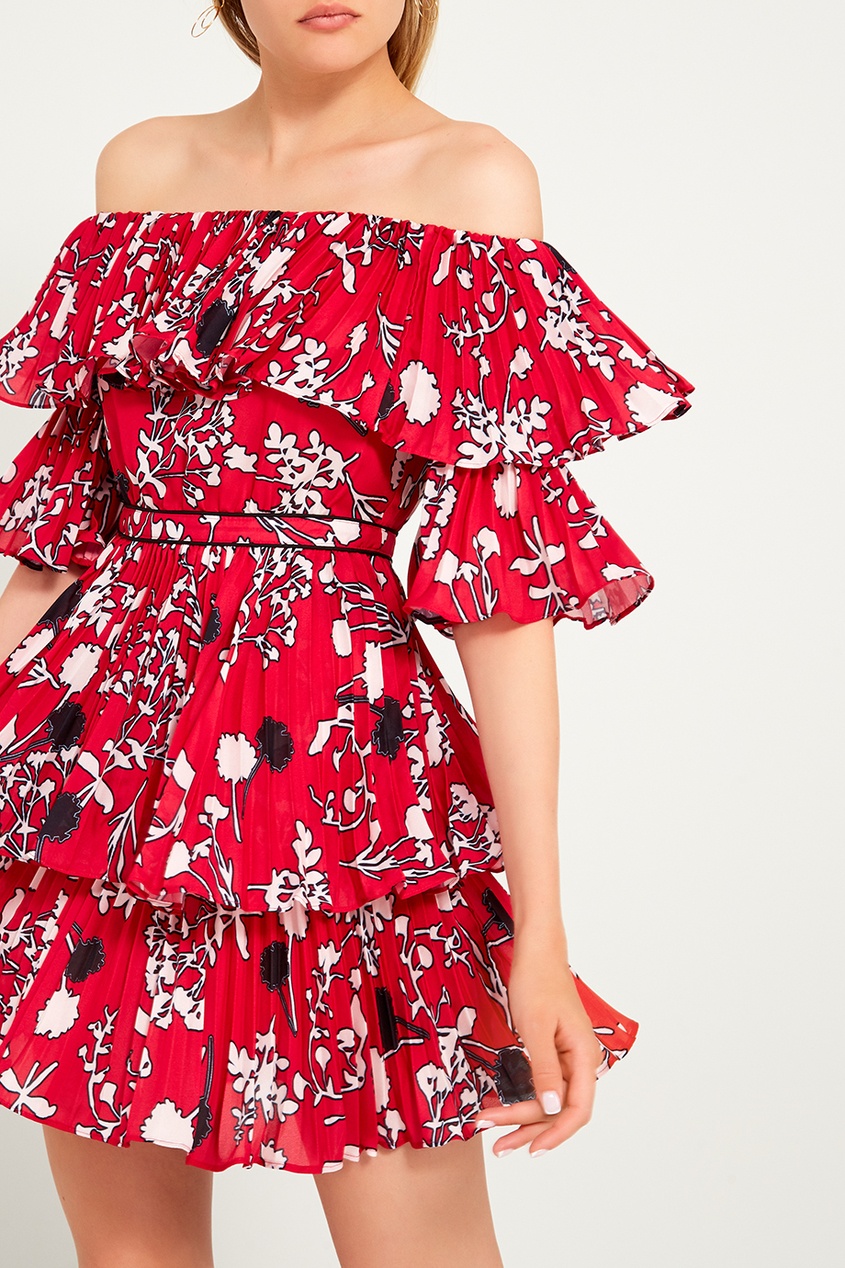 фото Плиссированное платье-мини с цветами Self-portrait