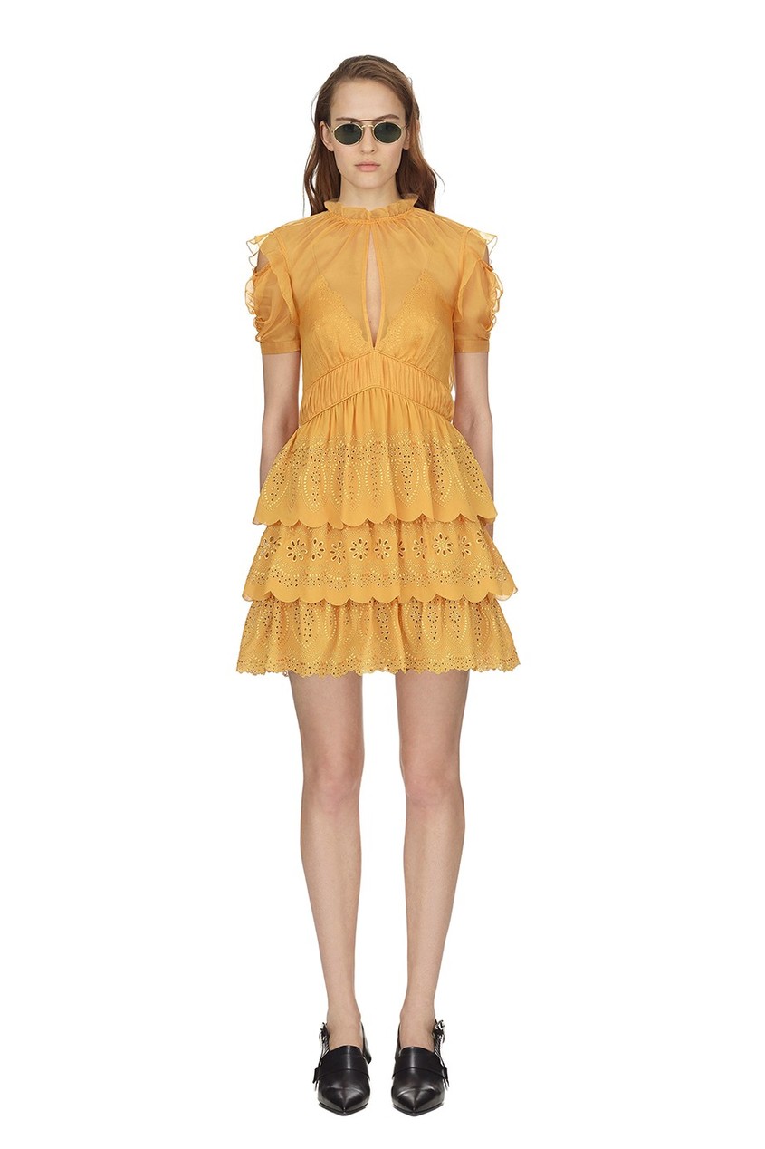 фото Желтое платье с вышитыми воланами self-portrait
