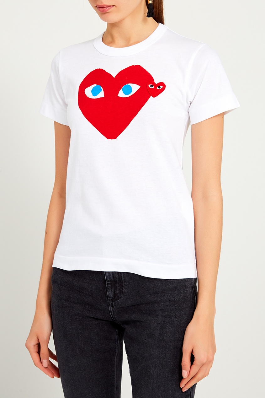 фото Белая футболка с красными сердцами comme des garçons play