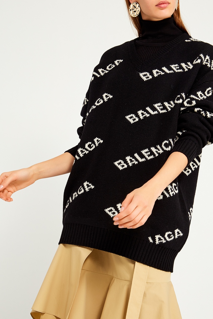 фото Шерстяной пуловер с логотипами balenciaga