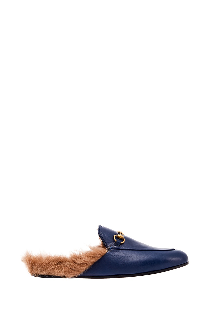 фото Синие лоферы с мехом Gucci