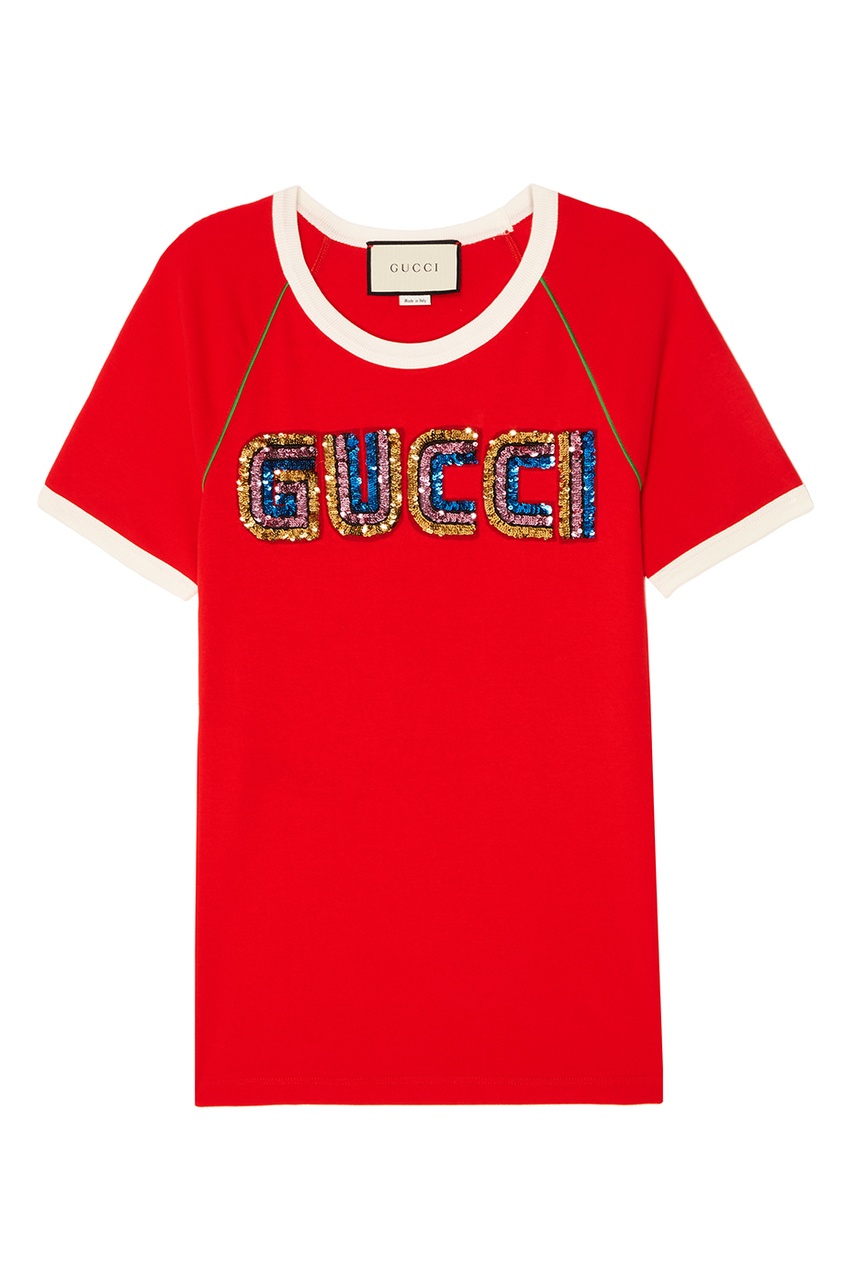 фото Красная футболка с пайетками Gucci