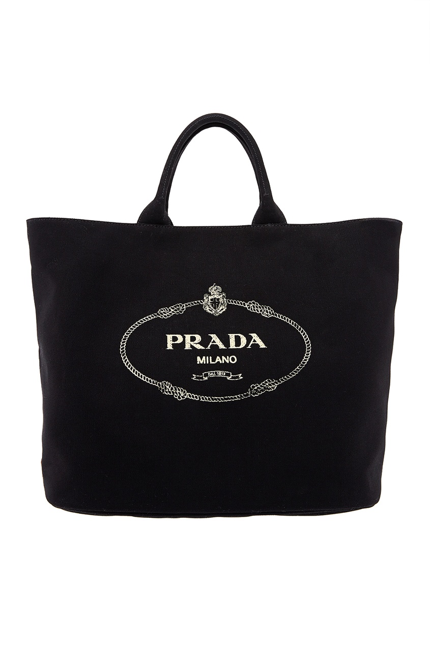 фото Черная текстильная сумка с логотипом prada