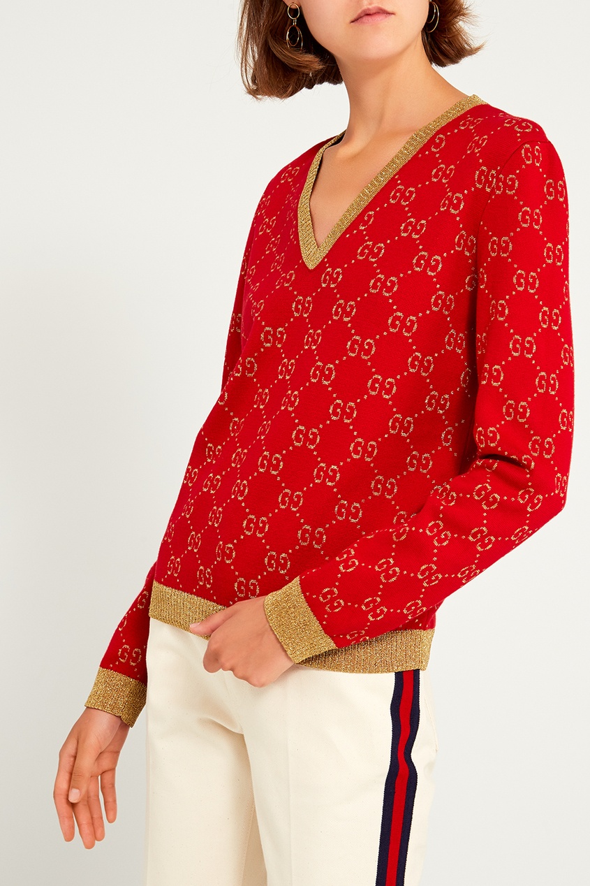 фото Красный пуловер с монограммами gucci
