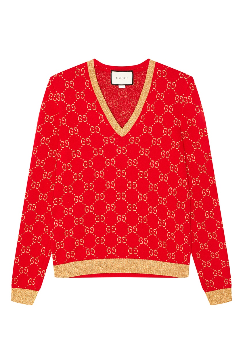 фото Красный пуловер с монограммами gucci