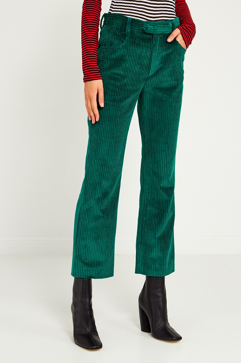 Зеленые вельветовые брюки с чем носить