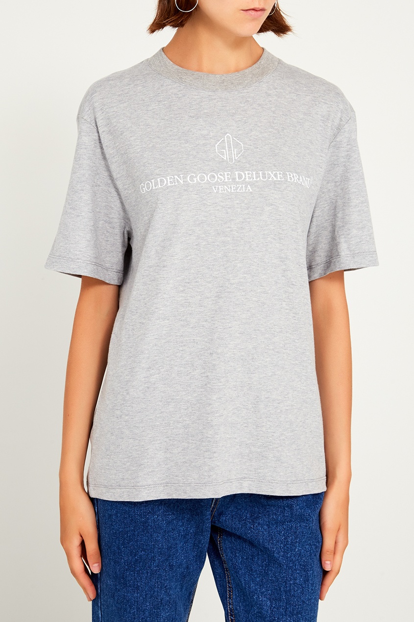фото Серая футболка с логотипом golden goose deluxe brand