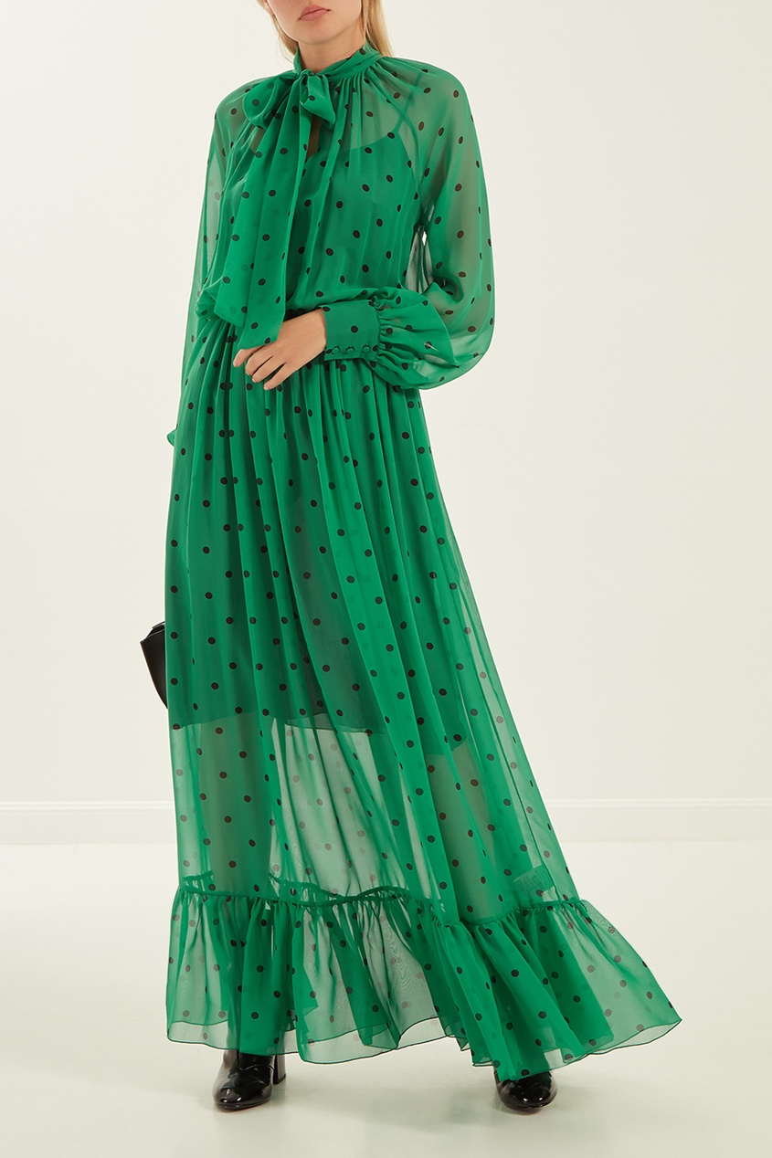 фото Зеленое шелковое платье в горошек Msgm