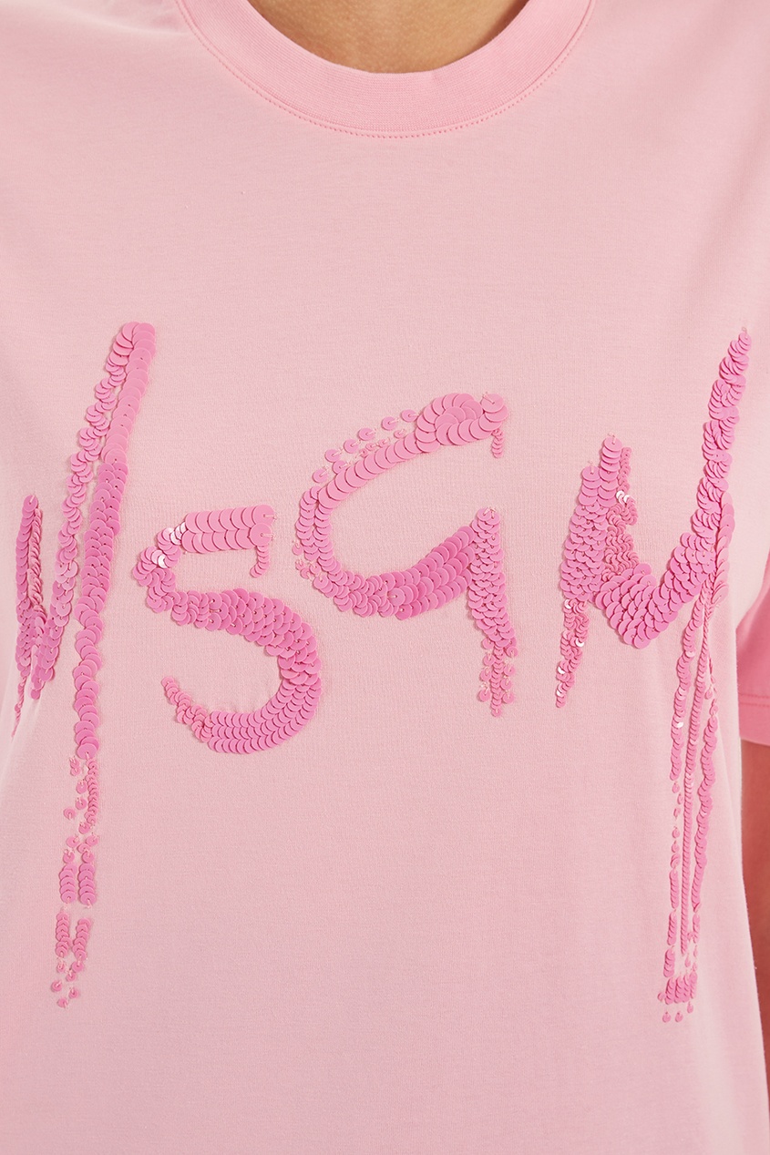 фото Розовая футболка с пайетками msgm