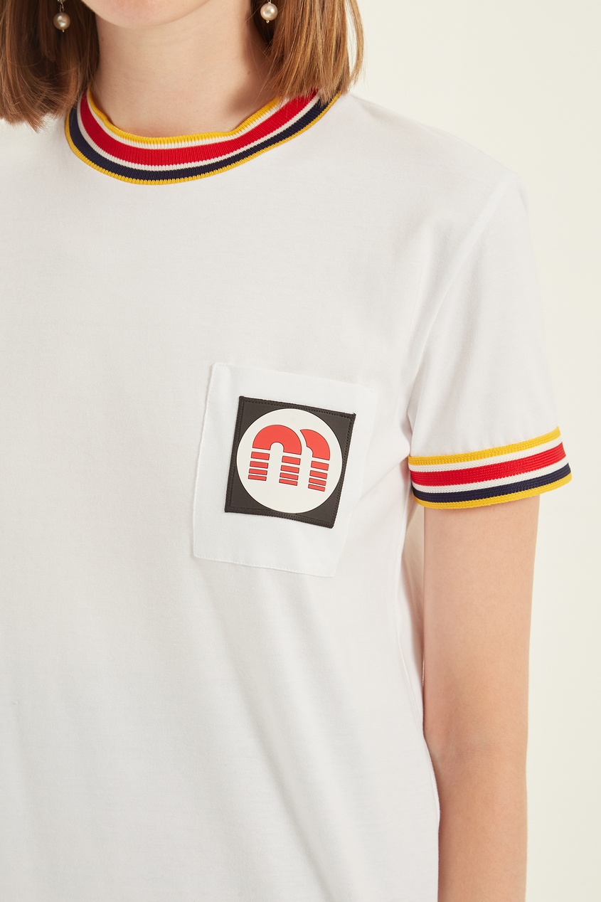 фото Хлопковая футболка с контрастной отделкой miu miu