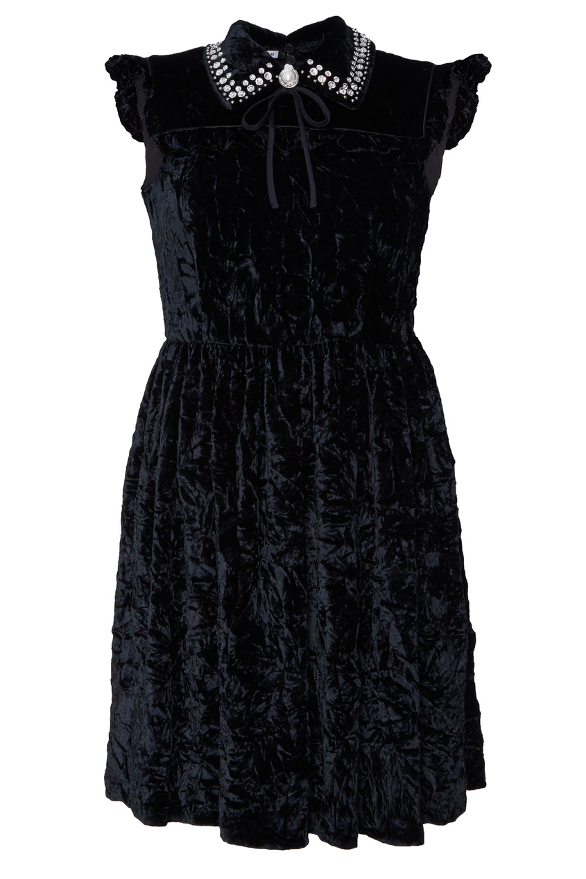 фото Черное платье с отделкой кристаллами miu miu