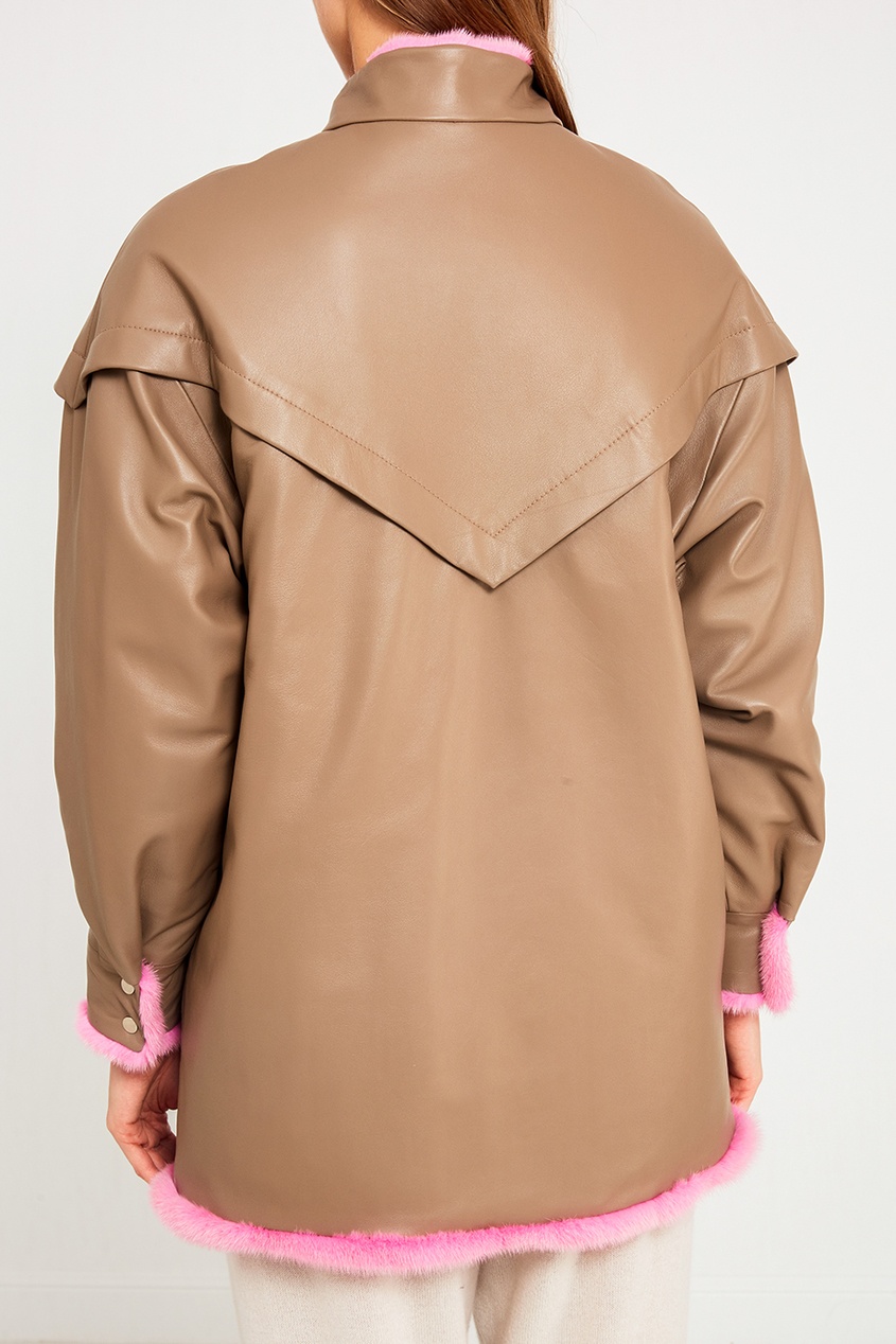 фото Кожаная куртка с меховой отделкой alena akhmadullina