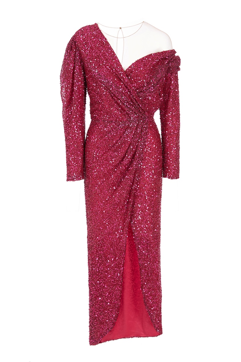 

Асимметричное красное платье с отделкой, Розовый