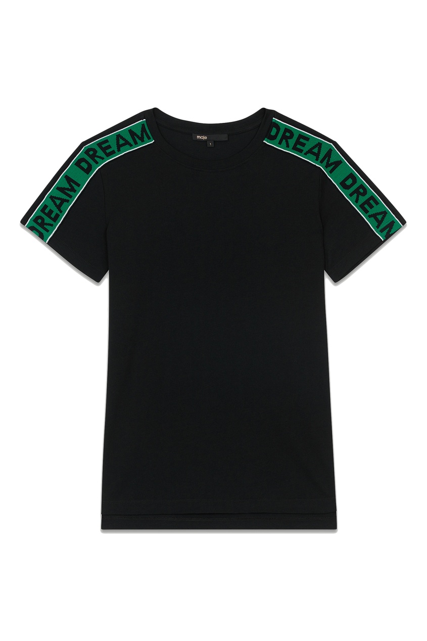 фото Черная футболка с контрастной отделкой maje