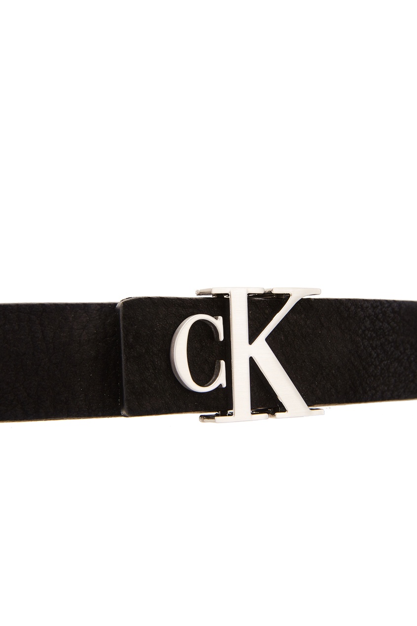фото Черный кожаный ремень с логотипом calvin klein