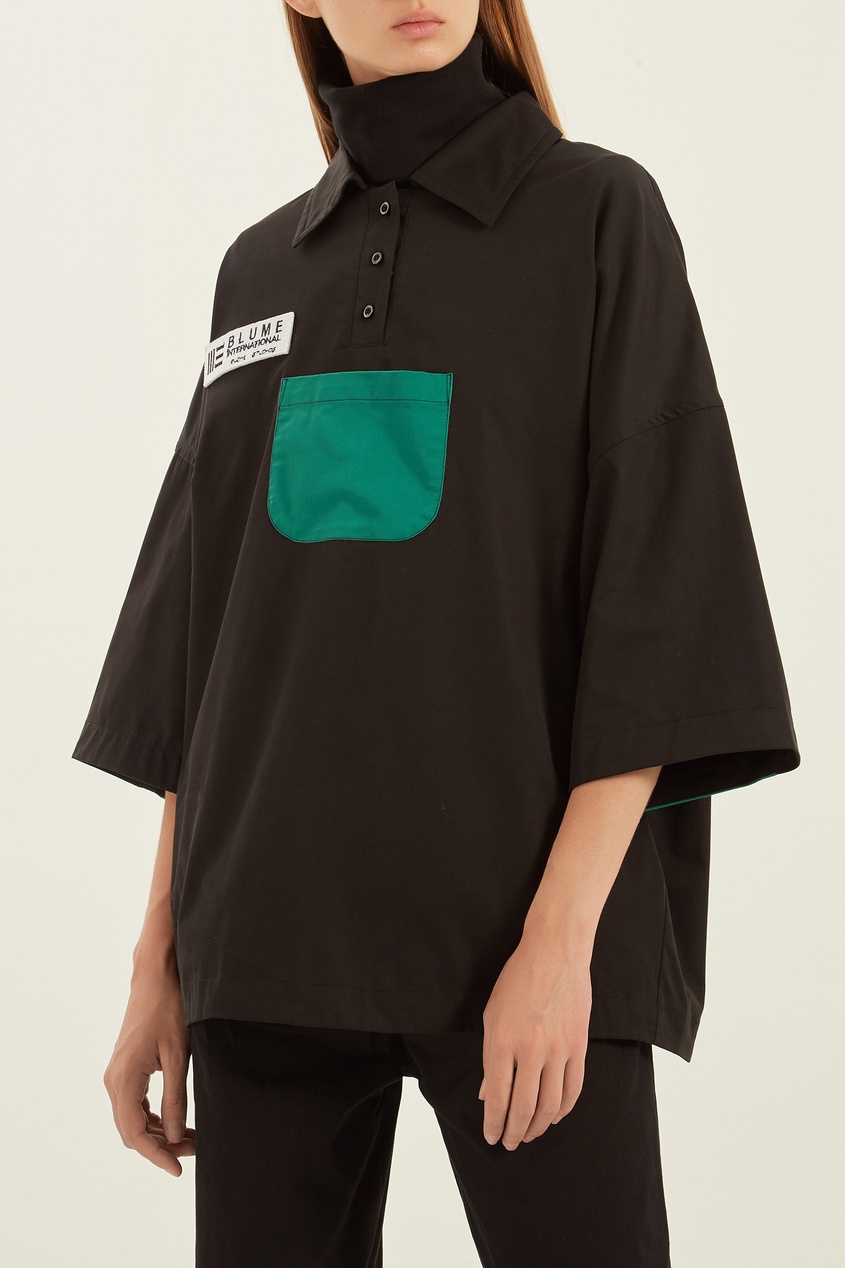 фото Черная рубашка с контрастным карманом rushmore yuzhe studios