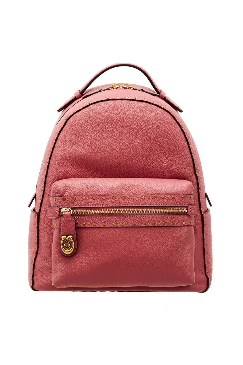 фото Розовый кожаный рюкзак с заклепками coach
